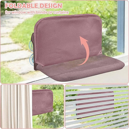 2 Pack Cat Window Perch,Cat Window Hammock Cordless Foldable Window Bed with 4 Large Strong Suction Cup,Reversible Cushion Cover,Metal Frame Easy to Adjust Window Seat Holds up to 40lbs(Brown)