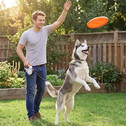 Segarty 16 Ft 360°Tangle-Free Leash with Detachable Waste Bag Holder, Retractable Dog Lead for Pet up to 66 Lbs, 5m White Walking Leash with Anti-Slip Handle & One-Handed Brake Pause Lock for Outdoors