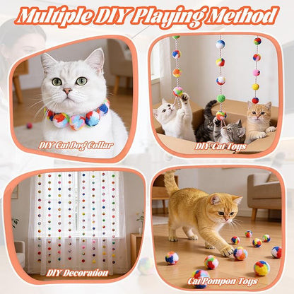 Ouligay 20 PCS Silent Cat Pom Pom Balls Soft Plush Cats Ball 1.6 Inch Rainbow Cat Toy Balls Interactive Lightweight Kitten Puff Ball for Cats Kitten Pet Playing Exercising