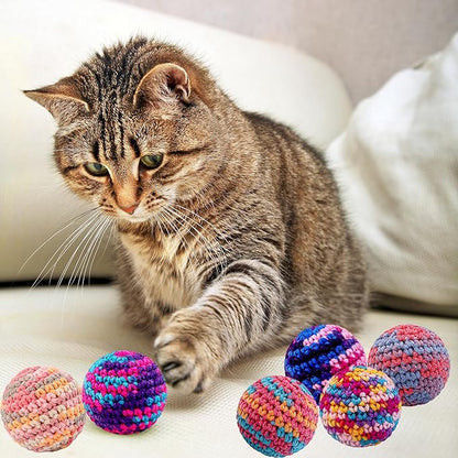 Woolen Yarn Cats Ball Toy with Bell Inside, 6Pcs Colorfull Hand-Knitted Indoor Cat Toys Jingle Bell Balls, Kitten Interactive Toys for Hunting/Kicking/Chasing