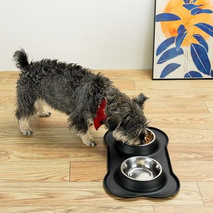 Stainless Steel Dog Bowls with Non-Slip Silicone Mat, Spill Proof Food & Water Bowls Set, Easy Clean Puppy Food Dish, Dishwasher Safe, Suitable for Dogs Cats Pet Under 20lbs, Small, Black