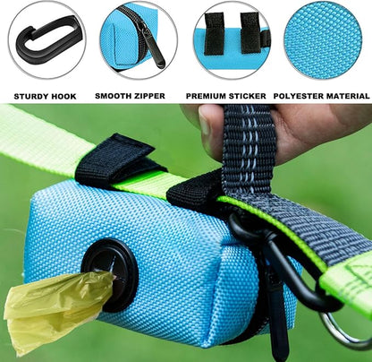 (2 Pack) Dog Poop Bag Holder for Leash Attachment with 80 Bags- Waterproof Dispenser with Carabiner, Hands-Free Design for Car Travel, Park Walk & Camping Trips, Fits All Leashes, Blue