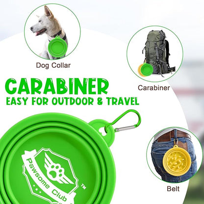 Small Collapsible Dog Bowls (12oz), 1 Pack Pet Travel Foldable Bowl with Carabiners, Healthy, Soft Silicone, Portable Essential Set for Walking, Travel, and Hiking (Green)