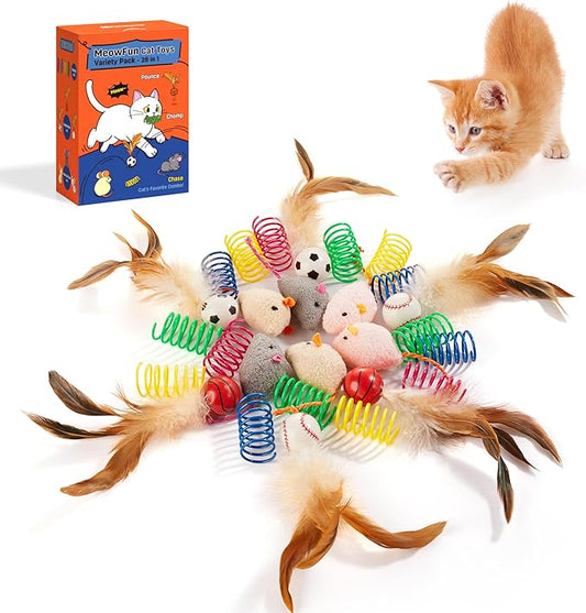 Potaroma Cat Toys Pack for Indoor Cats, 28PCS Interactive Kitten Accessories with Feather Balls, Catnip Mice, Colorful Springs – Starter Kitten Toy Stuff Set, Bored Kitty Must-Have Supplies
