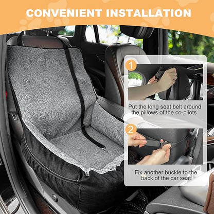 Dog Car Seat for Small Medium Dogs Under 30 lbs, Fully Detachable and Washable Cat Booster Car Seats for Front & Black Seat with Safety Leash Belt (Grey+Black, M)