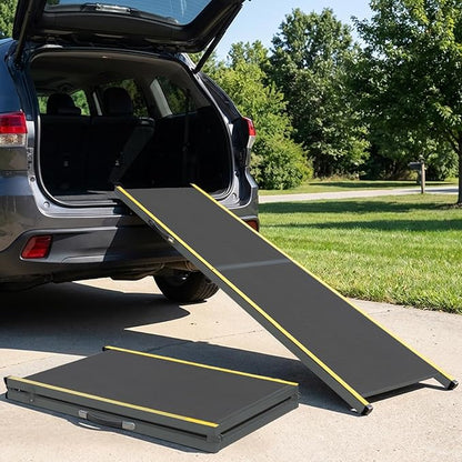 75” Dog Ramp for Car, Extra Long & Wide Pet Ramp for Large Dogs up to 300LBS, Heavy Duty Folding Dog Car Ramp for SUV/Truck/RV with Soft EVA Mat & Auto Lock, Portable Dog Ramp for SUV, Gray