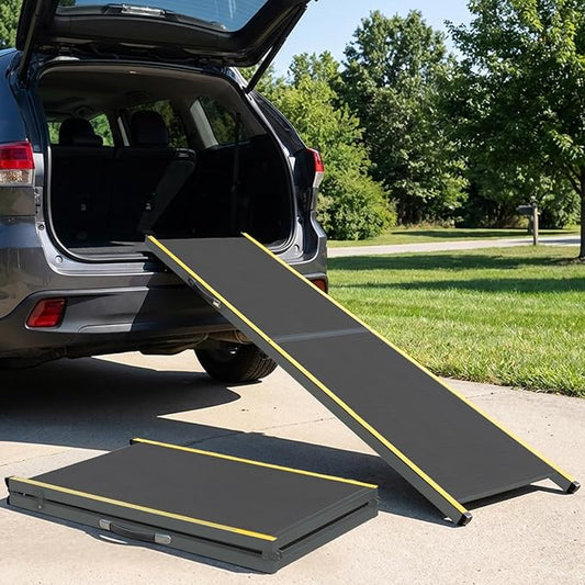 75” Dog Ramp for Car, Extra Long & Wide Pet Ramp for Large Dogs up to 300LBS, Heavy Duty Folding Dog Car Ramp for SUV/Truck/RV with Soft EVA Mat & Auto Lock, Portable Dog Ramp for SUV, Gray