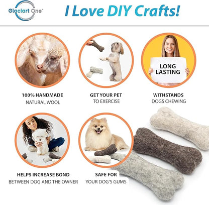 Glaciart One Felted Wool Dog Chew Bone Mini (3 Pcs)| Durable Dog Chew Toy, for Teething & Teeth Cleaning | Fetch Games & for Anxiety/Boredom | Great for Small Puppy