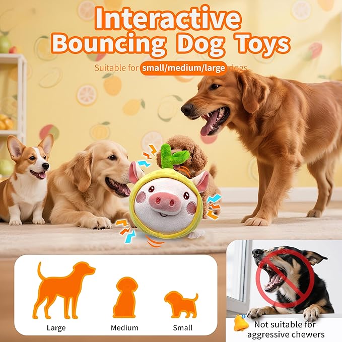 Interactive Dog Toys, [Newly Upgraded] Moving Dog Toy to Keep Them Busy, Bouncing Dogs Toy/Squeaky Rolling Ball with Jumping Music Mode for Small Medium Large Dogs (Upgrade Pig)