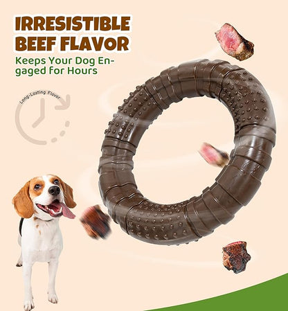 Tough Dog Chew Toy for Aggressive Chewers, Indestructible Beef Flavor Nylon Bone, Durable Dental Toy for Teeth Cleaning & Anxiety Relief, for Small Medium Large Dogs, Keep Them Busy (Brown-O)