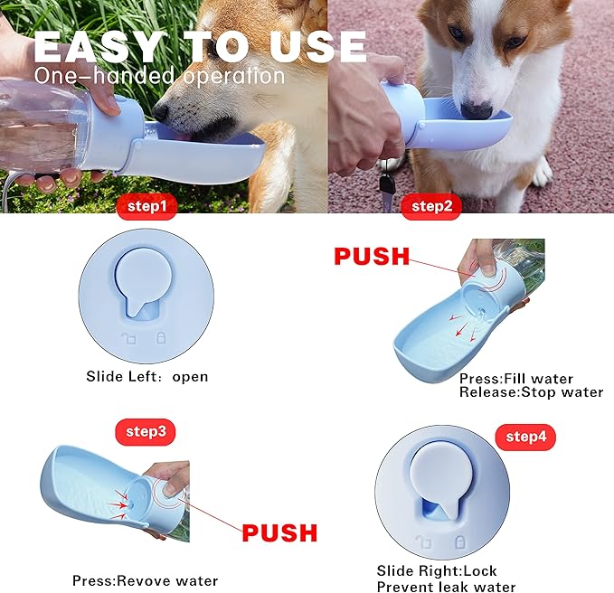 Foldable Dog Water Bottle, Leak-Proof Portable Water Dispenser with Travel Bowl, 10oz for Small Dogs, Cats, Puppies on Walks, Hiking & Travel, Dishwasher Safe Pet Supplies