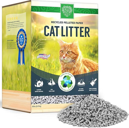 Small Pet Select Recycled Pelleted Paper Cat Litter, Kitty Litter, Non Clumping Pellets for Cats, for Use with Litter Box, Non Tracking, Low Dust, Made in USA, 20lb