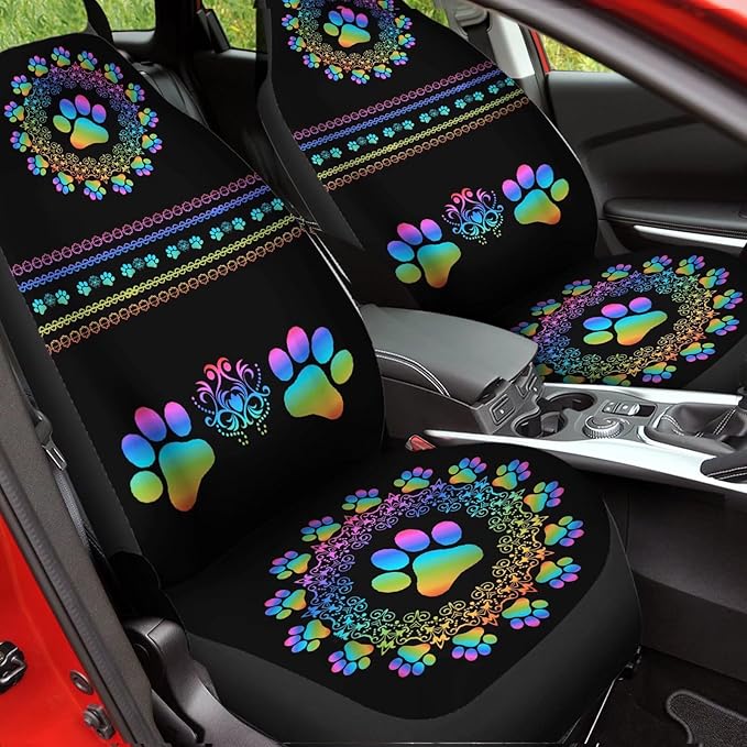 Waterproof Car Seat Covers for Women Men, Boho Mandala Gradiant Dog Paw Print Seat Protector Auto Decorations Accessories for SUV Truck Vans Sedans