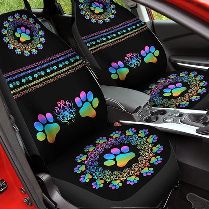 Waterproof Car Seat Covers for Women Men, Boho Mandala Gradiant Dog Paw Print Seat Protector Auto Decorations Accessories for SUV Truck Vans Sedans