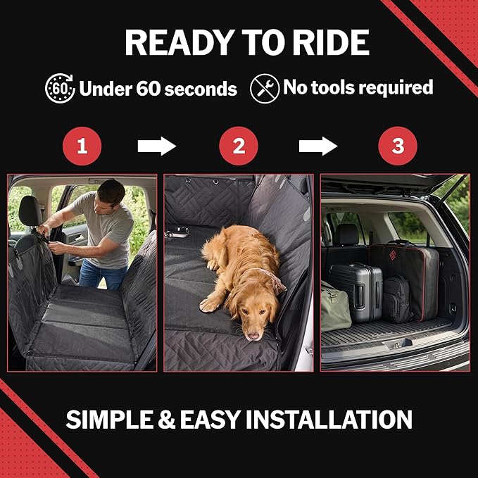 Hard Bottom Dog Car Seat Cover for Back Seat - PetSuite by Seat Cover Solutions- 300-lb Strength Pet Cover for Dogs with 40% Extra Space, Waterproof Nonslip Dog Hammock for Car Hard Bottom (Trucks)