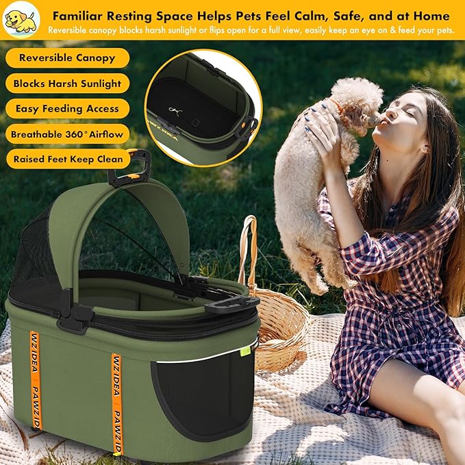 PAWZIDEA Portable Small Dog Crate for Car Travel up 33lbs, Enclosed Dog Car Seat Soft-Sided, Escape-Proof Reversible No-Zip Canopy, Foldable Pet Carrier Seatbelt for Small Medium Puppies & Cats Kennel