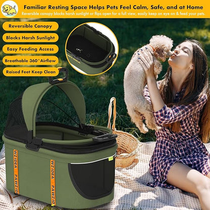 PAWZIDEA Portable Small Dog Crate for Car Travel up 33lbs, Enclosed Dog Car Seat Soft-Sided, Escape-Proof Reversible No-Zip Canopy, Foldable Pet Carrier Seatbelt for Small Medium Puppies & Cats Kennel