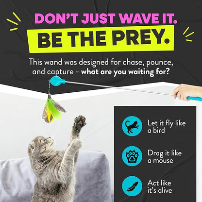Jackson Galaxy Gotcha! Cat Wand Toy - Interactive Cat Toy, Feather Wand