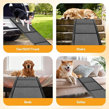 67''x 17'' Dog Ramp, Dog Ramp for Car, Folding Car Ramps for Pets, Dog Stairs Up to 250LBS, Pet Ramp with Non-Slip Rug Surface, Extra Long Dog Steps for Car, SUV, Truck