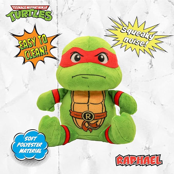 design LAB, Inc. Teenage Mutant Ninja Turtle Official Merchandise | TMNT Toys Squeaky Plush Dog Toy | Stuffed Animal Turtle Squeaks for Interactive Play | 2-Pack Leonardo & Raphael