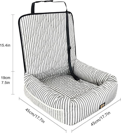 Dog Car Seat for Small and Medium Dogs, Booster Seat Sofa Pet Bed, Portable Car Travel Carrier Bed (Stripes,M)