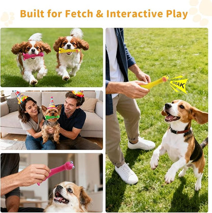 Latex Squeaky Dog Toys, 3 Pack Soft Rubber Dog Chew Toys, 7" Standing Stick Animal Pet Toy to Keep Them Busy, Interactive Fetch Squeak Toy for Puppy Small Dogs