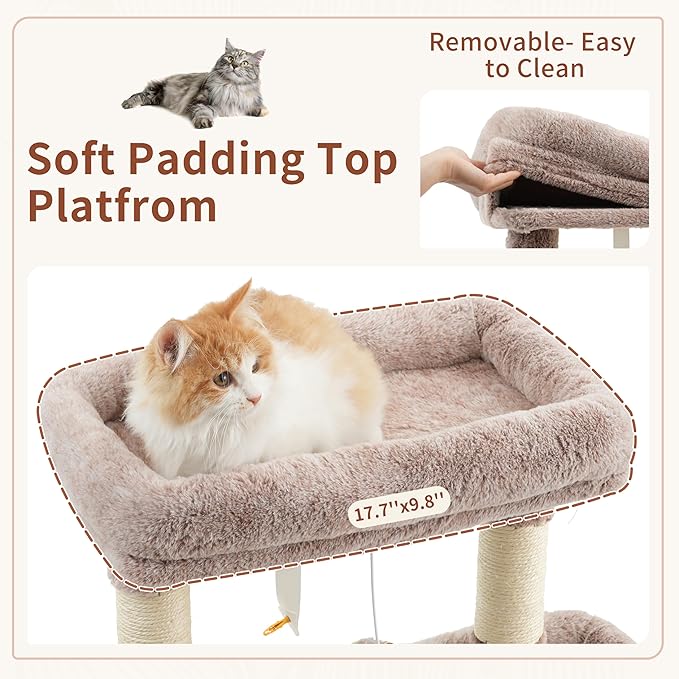 Cat Tree for Indoor Cats, 55.1 inch Cat Tower with 7 Sisal Scratching Posts, Multi-Level Cat Condo wit Large Play Platform Furry Ball, Cat Cave, 2 Padded Perches, Basket, Mushroom GCT013MU