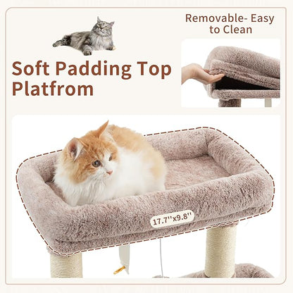 Cat Tree for Indoor Cats, 55.1 inch Cat Tower with 7 Sisal Scratching Posts, Multi-Level Cat Condo wit Large Play Platform Furry Ball, Cat Cave, 2 Padded Perches, Basket, Mushroom GCT013MU