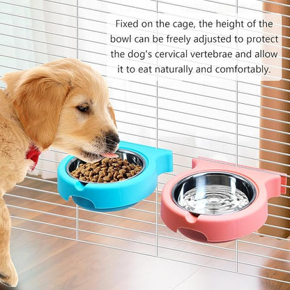 kathson Crate Dog Bowl, Removable Stainless Steel Hanging Pet Cage Bowl Food & Water Feeder Coop Cup for Cat, Puppy, Birds, Rats, Guinea Pigs (2pcs, Pink and Blue)