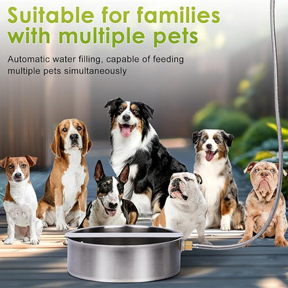 Automatic Dog Water Bowl Dispenser Large Breed Outdoor Pet Water Fountain Pet Waterer with Float Valve 6.5L Heavy-Duty Stainless Steel Auto Waterer for Large Dogs Cats Puppy Chicken Goat