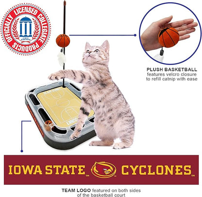 Cats Scratcher NCAA Iowa State Basketball Court CAT Scratcher Toy with Catnip Filled Plush Basketball Toy & Feather Cat Toy Hanging, with Jingle Bell Interactive Ball Cat Chasing 5-in-1 Kitty Toy