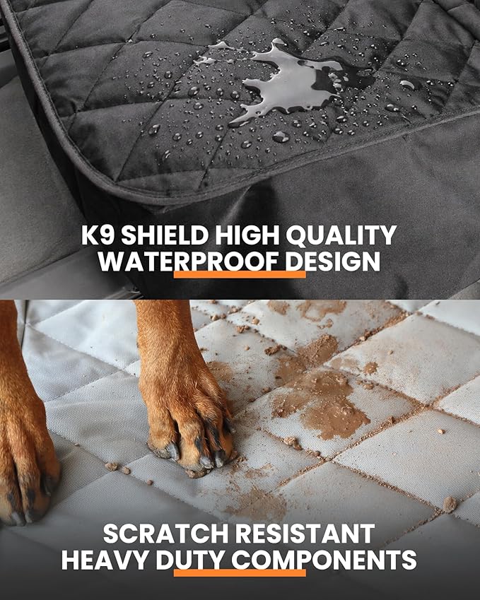 4Knines Dog Seat Cover for Back Seat, Heavy Duty Waterproof Rear Seat Protector for Large Trucks, SUVs, Cars -Fits 60/40 Split Bench with Middle Seat Belt, Non-Slip Backseat Cover (Extra Large, Black)