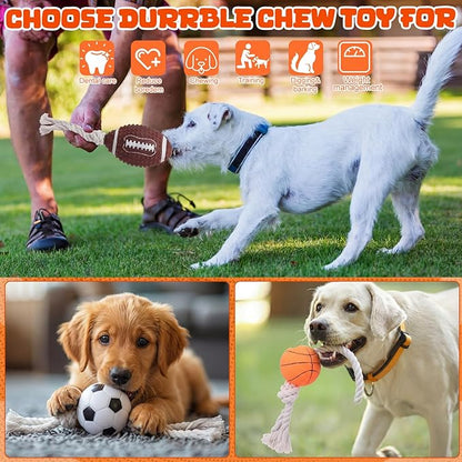 9 Pack Squeak Latex Puppy Dog Toy Ball and Dog Rope Toys Sets Sports Balls Sets Chew Rope Toy Rubber Soccer Volleyball Interactive Funny Doggy Toys with Squeaker for Teething Training