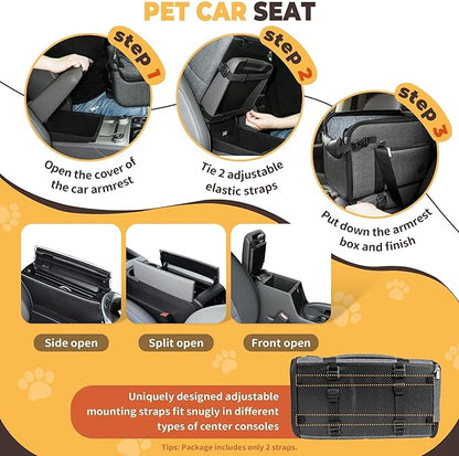 YUDODO Large Dog Car Seat for Center Console (Width＞9.5in) Fits 10-18lbs, Anti-Slip Puppy Cat Travel Portable Booster Seat, Luxury Pet Car Bed Carseat PU Leather Gray