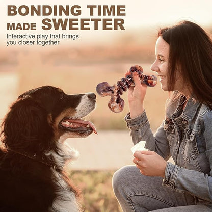 3-Pack Indestructible Dog Toys for Aggressive Chewers, Bacon Flavored Tough Nylon Bones for Medium Large Dogs (25-90 lbs), Heavy Duty Power Chew Toys, Super Big Dog Toys (Brown)