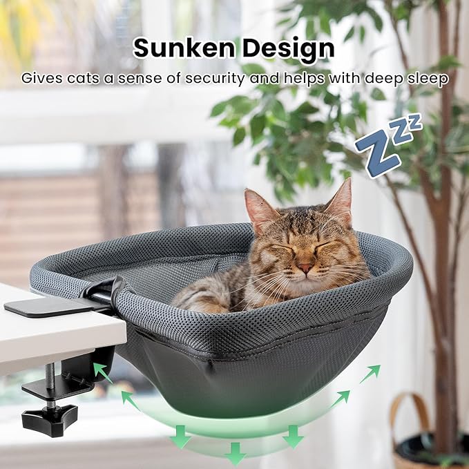 Cat Desk Bed - One-Click Folding, Sunken Design & Space-Saving Semi-Circular Cat Bed, Mesh Cover Material, Suitable for Various Desktops-Maximum Hold Up to 40lb