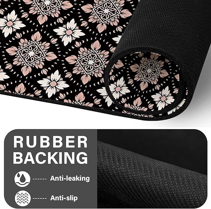 Patterned Cat & Dog Bowl Mat for Food and Water, 12"×20" Quick Dry Absorbent Pet Feeding Mat, Eco-Friendly Dog Placemat