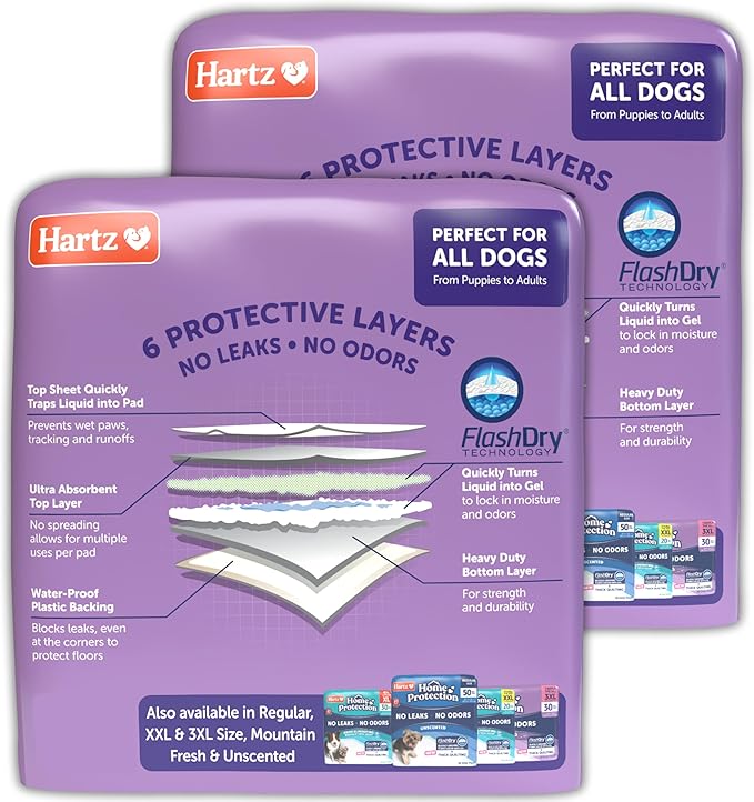 Hartz Home Protection Super Absorbent Odor Eliminating Lavender Scented No Leaks Dog Pads, XL 60 Count