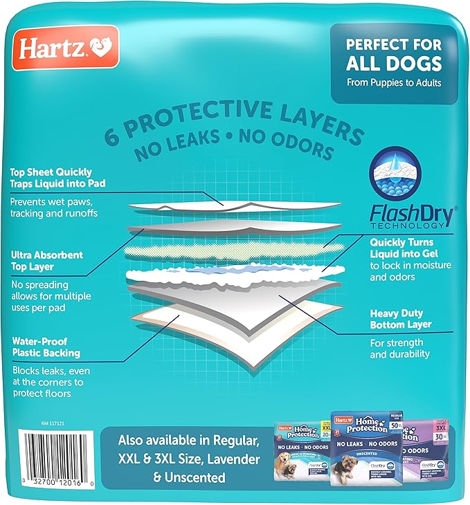 Hartz Home Protection Super Absorbent Odor Eliminating Mountain Fresh Scented No Leaks Dog Pads, XL 30 Count