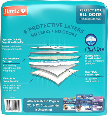 Hartz Home Protection Super Absorbent Odor Eliminating Mountain Fresh Scented No Leaks Dog Pads, XL 30 Count