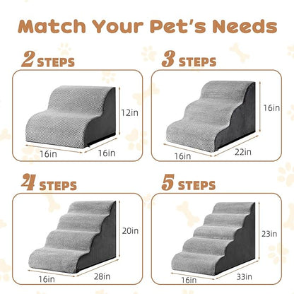 Makigued Dog Stairs for Small Dogs and Cats, 23" H 5 Steps Pet Steps Ramp for High Bed, Couch, Sofa, Waterproof Pet Stairs with Removable Washable Cover, Non-Slip Bottom, Dark Gray