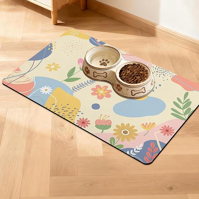 Pet Feeding Mat for Floors Waterproof Dog Mat for Food and Water Absorbent Quick Dry Non Slip mat for Cat Bowls
