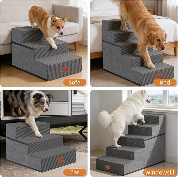 Dog Stairs for Small Dogs, 16.5" H, 3-Step Extra Wide Pet Steps for Bed Couch Sofa and Chair, Non-Slip Balanced Pet Ramp for Medium Cats,Indoor Dog Ladder, Grey