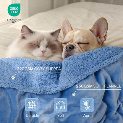 Luciphia Waterproof Pet Blanket, Liquid Pee Proof Dog Blanket for Sofa Bed Couch, Reversible Sherpa Fleece Furniture Protector Cover for Small Medium Large Dogs Cats, Navy Blue Large（65" x 57"）