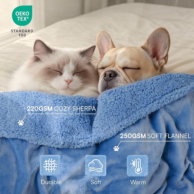 Luciphia Waterproof Pet Blanket, Liquid Pee Proof Dog Blanket for Sofa Bed Couch, Reversible Sherpa Fleece Furniture Protector Cover for Small Medium Large Dogs Cats, Navy Blue X-Large（85" x 57"）