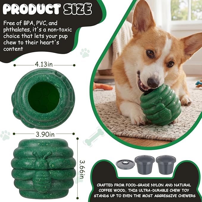 1 Pack Large Dog Toys for Aggressive Chewers, Dog Treat Dispensing Toy to Keep Them Busy, 2-in-1 Fillable Holder with 2 Cups and Food-Dispensing Lids for Large Medium (Green)