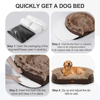 Orthopedic Dog Beds for Large Dogs, 41" x 32.6" x 7.7" Supportive Dog Sofa Bed with 28D Egg-Crate Foam, Removable Washable Cover, Waterproof Lining, for Puppy,Senior,Sick, Brown