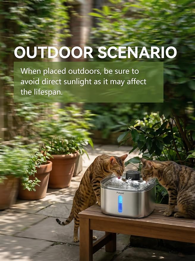 Water Fountain for Cats & Dogs 5L/169fl.oz Stainless Steel Wireless Cordless Pet Drinking Water Dispenser Cat Fountain for Indoor Outdoor &1Filter
