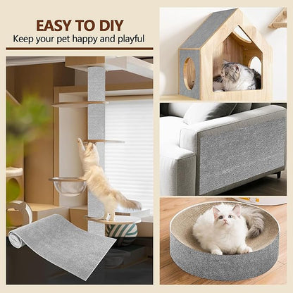 Cat Scratch Furniture Protector, 78.7"x15.8" Self Adhesive Cat Scratch Mat Pad,Cut to Fit DIY Replacement Carpet for Tree,Wall,Bed,Door, Couch Protector (Light Grey)