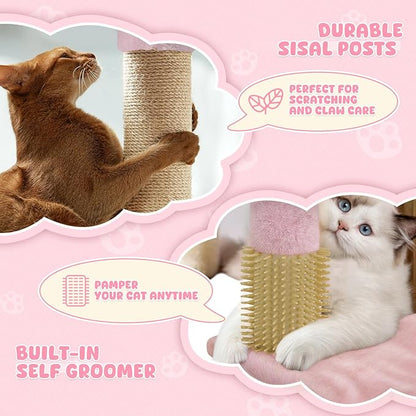 Magshion 36" Cat Tree Tower for Indoor Cats, Compact Multi-Level Cat Condo with Scratching Posts, Top Perch, Side Basket and Dangling Ball, Cat Climbing Tower for Kittens and Elderly Cats, Soft Pink